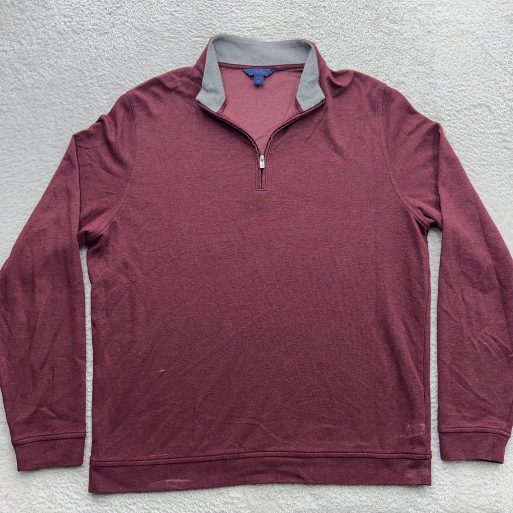 David Donahue Mens Burgundy Heathered Cotton Modal Quarter Zip Pullover Size M
